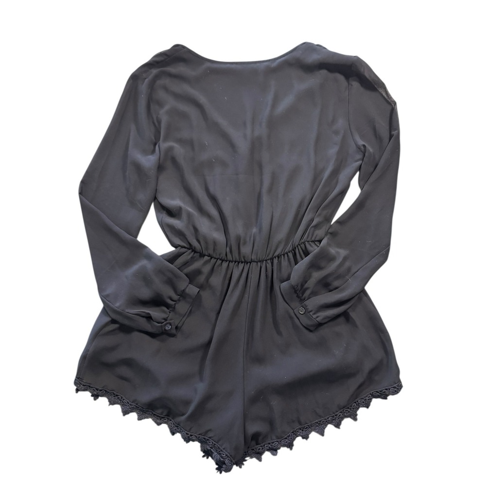 ASTR Label Black Lace Trim Romper S Long Sleeve Party Elegant Romantic EUC‎ - Picture 2 of 6